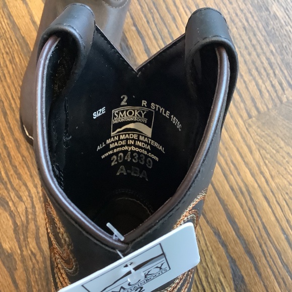 Kids NWT Smokey Mountain Boots Brown Faux Leather Style Cowboy 1575C Size 2 - Picture 7 of 7